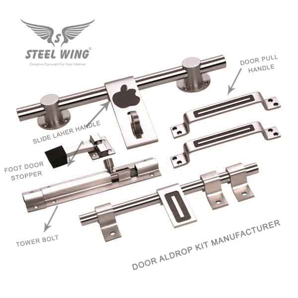 SS Aldrop Door Pull Handle Tower Bolt - Door Stopper Door Fitting Kit Manufacturer Mica