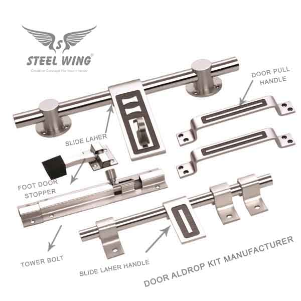 Door Hardware Latch Fitting - SS Door Kit with Pull Handle - Tower Bolt Door Stopper Door Fitting Manufacturer Exporters Mica