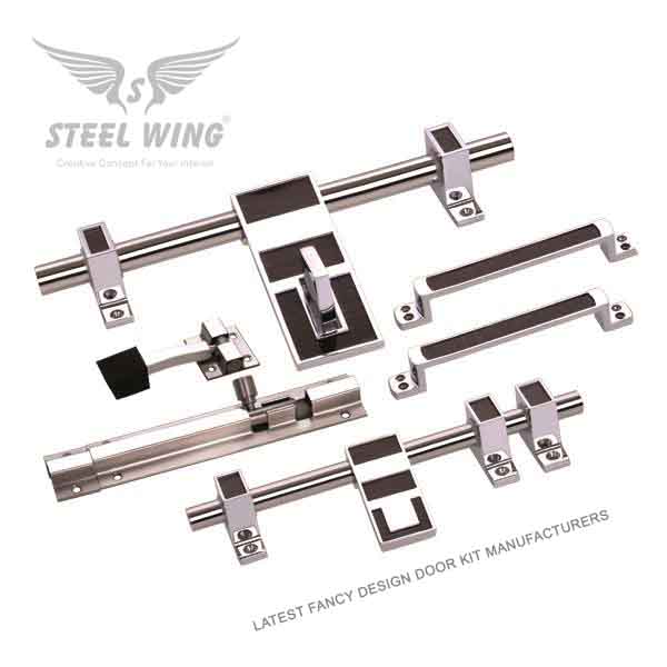 SS Mica Hardware Door Aldrop Design Handle with Tower Bolt - Door Stopper Kit Exporters India