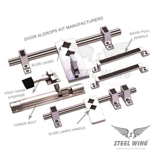 SS Door Aldrop with Handle Kits - SS Aldrop Bolt Kit - SS Door Bolt Latch Kit