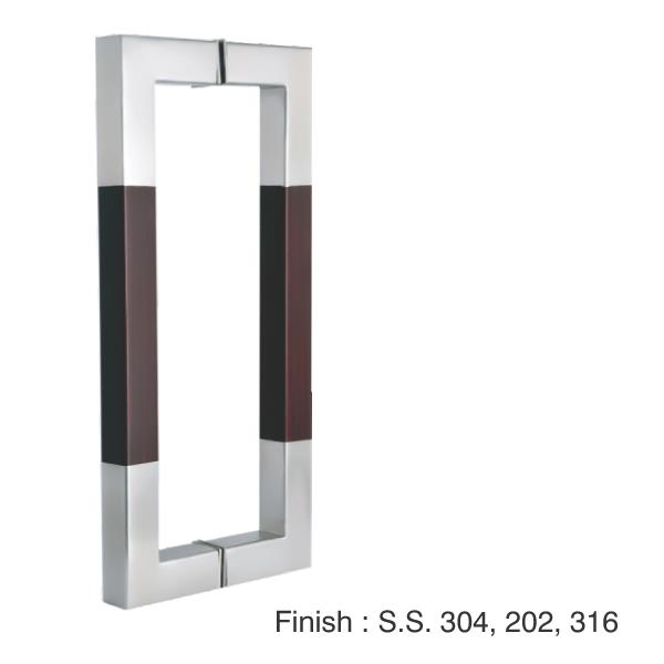 SS fancy Design Glass Door Pull Handle - Square Bar - Steel Wing